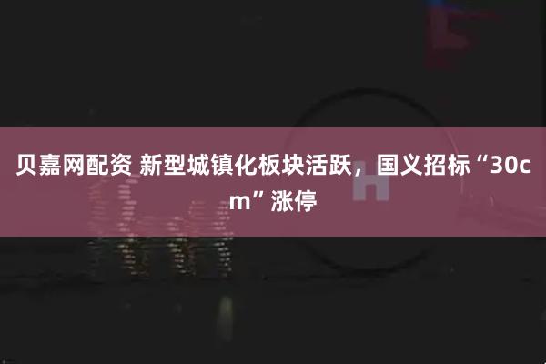 贝嘉网配资 新型城镇化板块活跃，国义招标“30cm”涨停